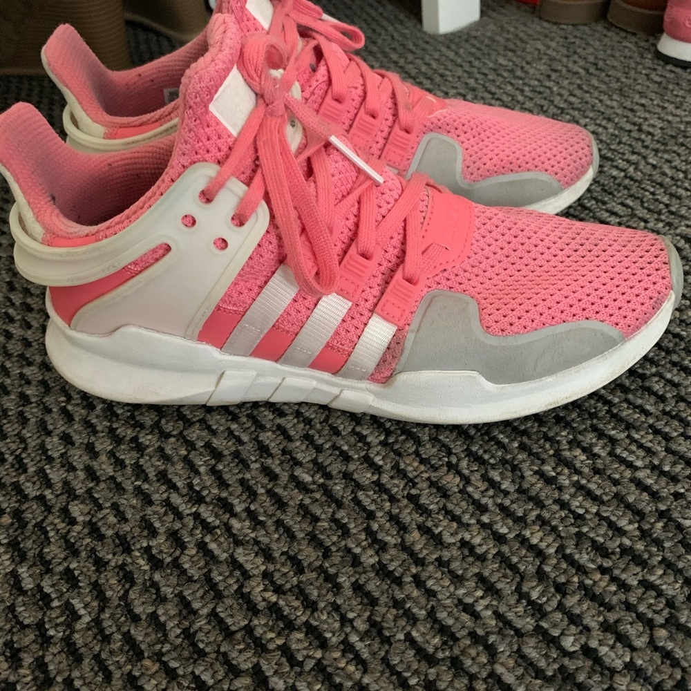 Pink and white adidas sneakers